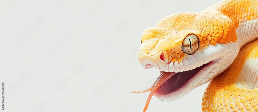 Poster close up of a vibrant snake with its tongue out on a plain background ideal for text placement or na