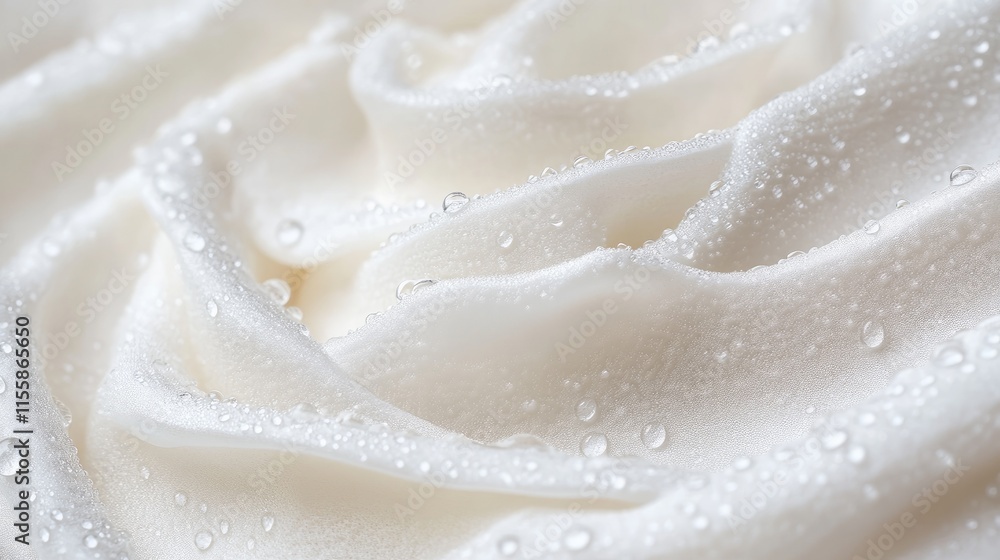 Poster foamy background with water droplets on soft fabric creating a serene atmosphere perfect for adding 
