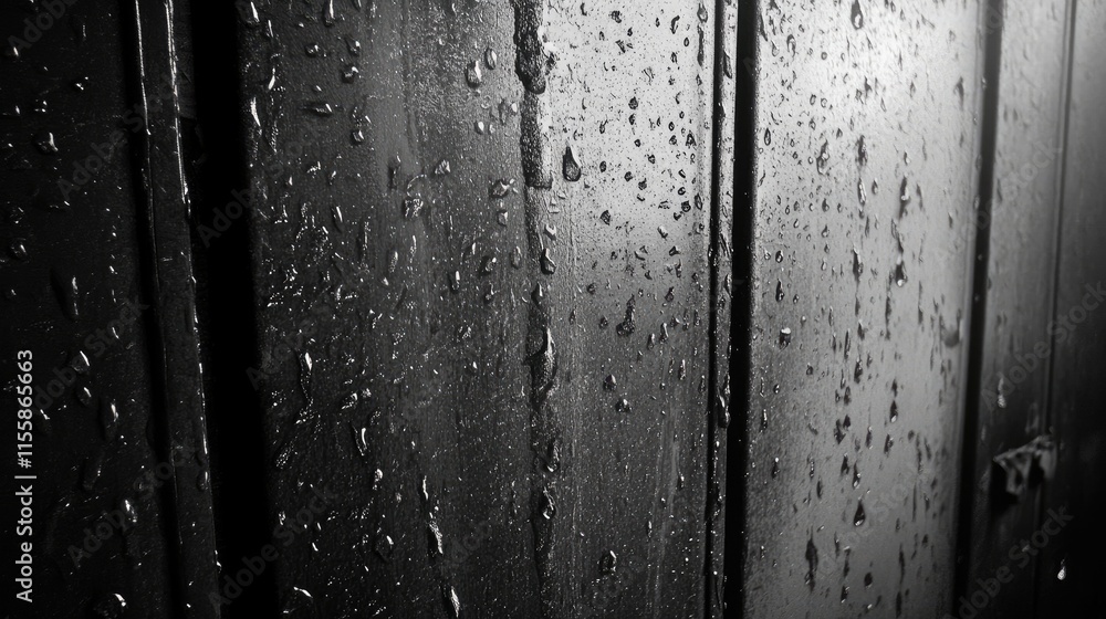 Poster close up of water droplets on a fogged black surface creating an atmospheric backdrop with empty spa