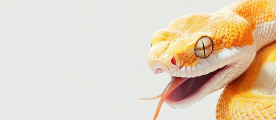 Fototapeta premium Close up of a vibrant snake with its tongue out on a plain background ideal for text placement or nature themed designs