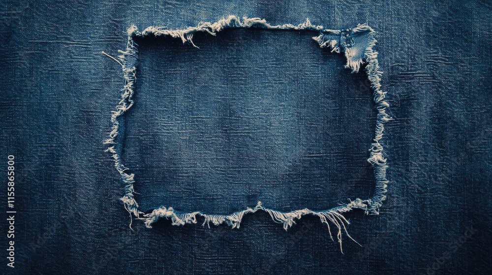 Poster frayed denim fabric close up showcasing empty space for text with two back pockets for a rustic and 
