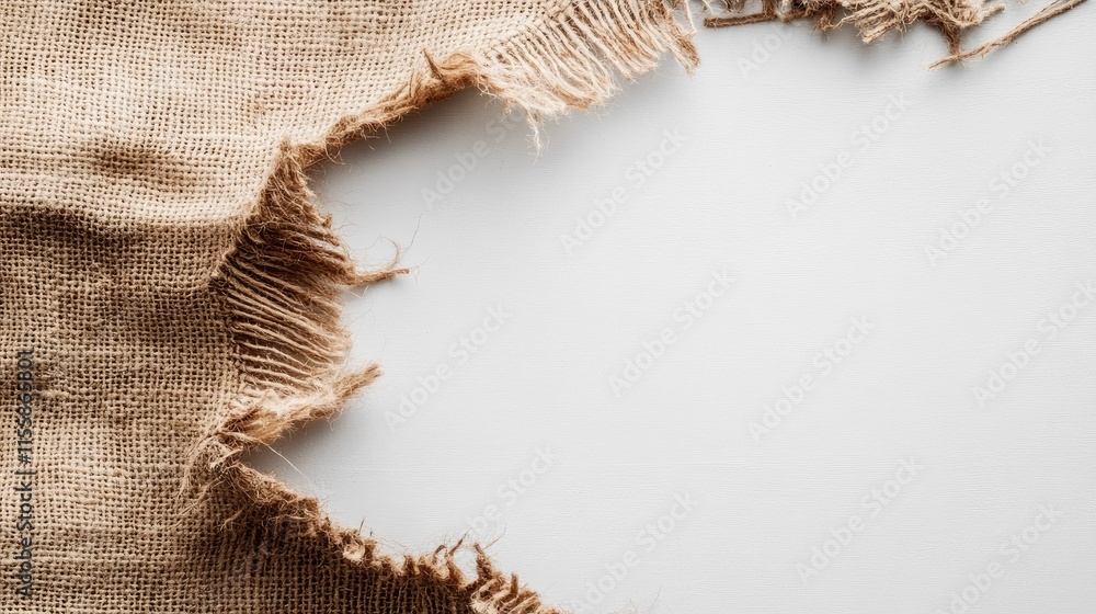 Poster frayed burlap fabric texture with empty space for text use in rustic design or crafting projects