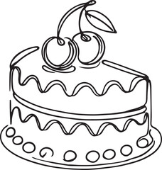 Simple Cake and Cherry Line Illustration – Minimalist Art on White