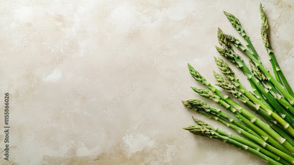Aufkleber fresh green asparagus arranged on a neutral paper background with ample space for text and design el