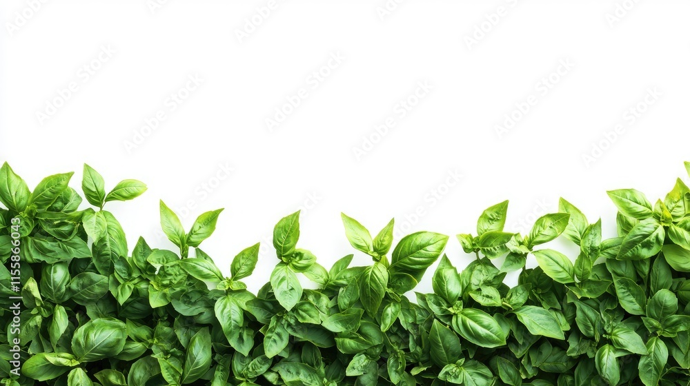Poster lush vibrant basil leaves creating a natural border with ample empty space for text overlay ideal fo