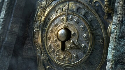 Obraz premium Ancient Keyhole: Intricate Stone and Metal Door Detail