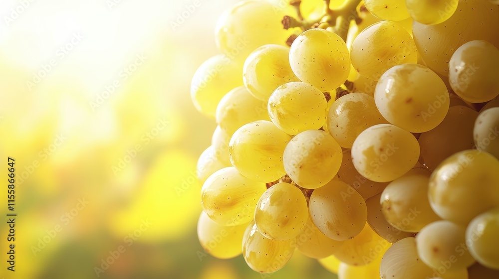 Poster fresh ripe yellow grapes with natural sunlight backdrop and ample empty space for text or branding d