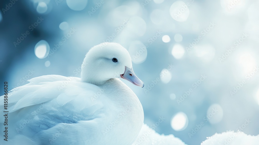 Poster close up of a white domestic duck with a soft blurred background ideal for text overlay and nature-t