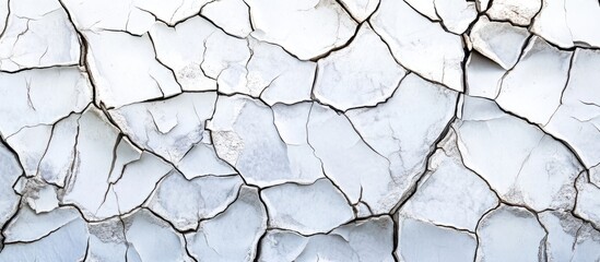 Close up of an aged white cracked surface showing intricate patterns and providing ample blank space for design or text placement