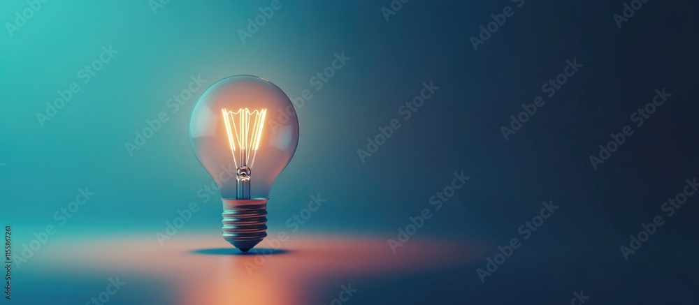 Poster 3d light bulb on blue gradient background with empty space for text use in creative and marketing de