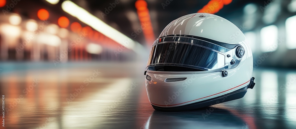 Poster 3d rendering of a racing helmet in dynamic environment with empty space for text and branding placem