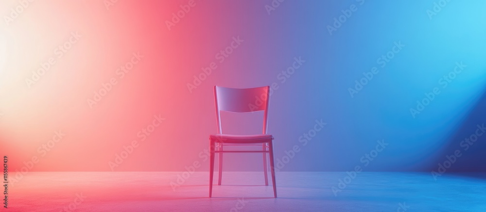 Poster 3d minimalist chair model in vibrant color interior setup with blank space for text creating a moder