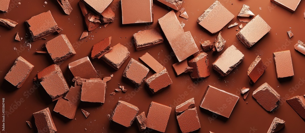 Poster 3d illustration of assorted broken bricks scattered on a flat surface with ample empty space for tex