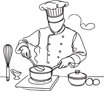 recommend clip art: Chef Line Drawing: Cooking with Pan in Minimalist Design
