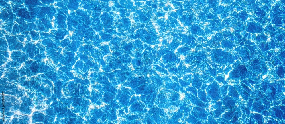 Poster aerial view of sparkling blue water surface in swimming pool with empty space for customized text an