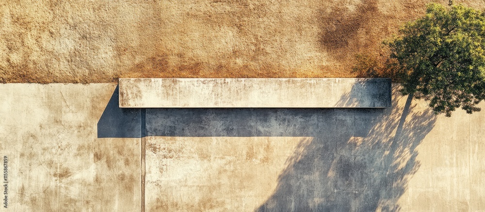 Poster aerial view of a textured wall with space for text and a shadow cast by a tree creating a natural co
