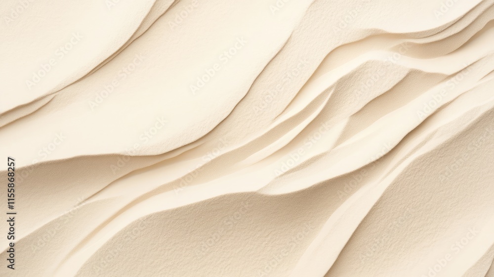 Poster aerial view of smooth beige dunes creating soft shadows and gentle contours with ample negative spac