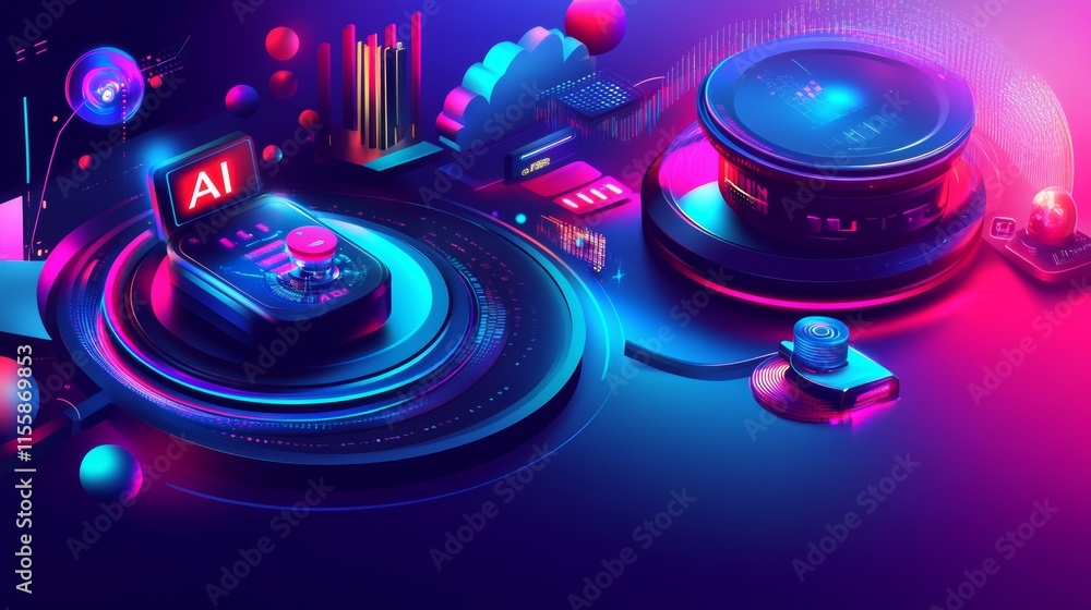 Poster an isometric representation of mobile technology featuring phone communication across the globe thro