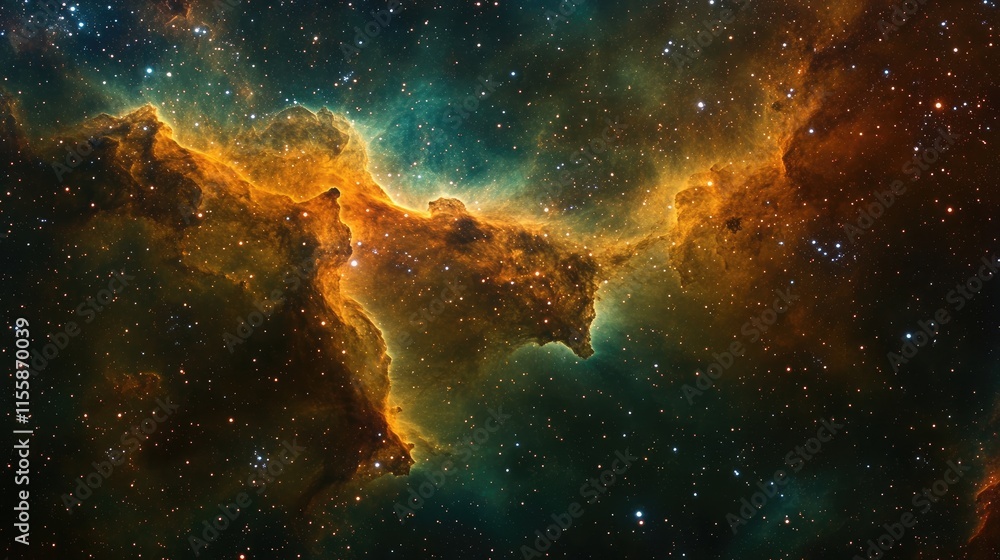 Poster vibrant cosmic nebula with stars and space background ideal for text overlay and creative design