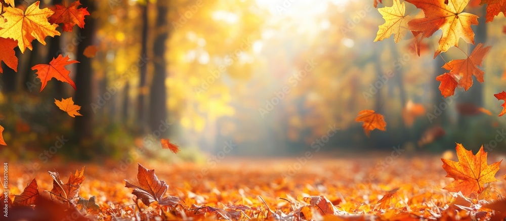 Poster autumn forest landscape with colorful leaves creating a serene atmosphere and empty space for text o