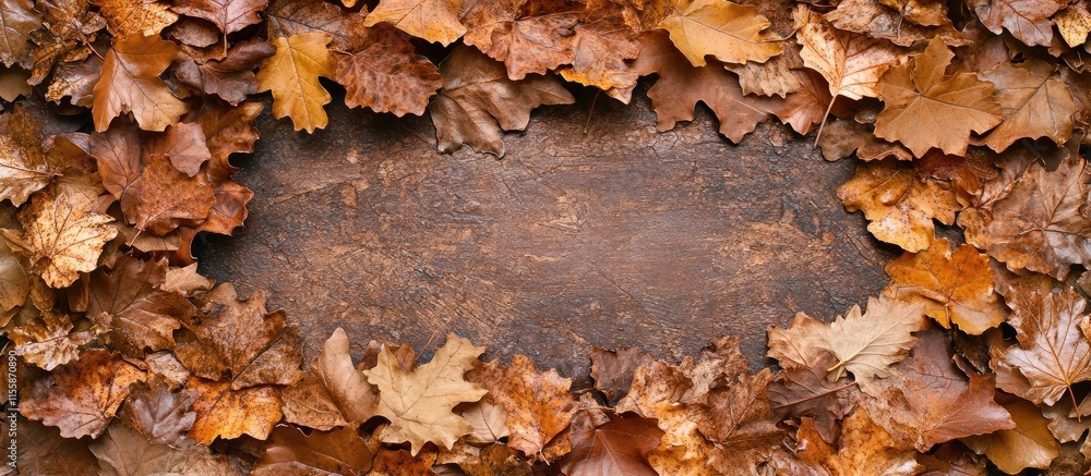 Poster autumn leaves creating a decorative frame for fall messages with an empty space for personalized tex