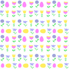 Colorful spring floral pattern with whimsical shapes.