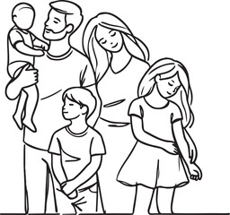 Timeless Family Bond Minimalist Line Drawing Art on White