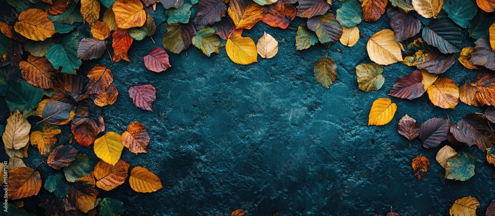 Aufkleber vibrant autumn leaves on a serene backdrop with ample blank space for text and design use in seasona