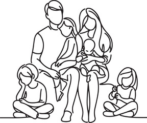 Timeless Family Bond Minimalist Line Drawing Art on White