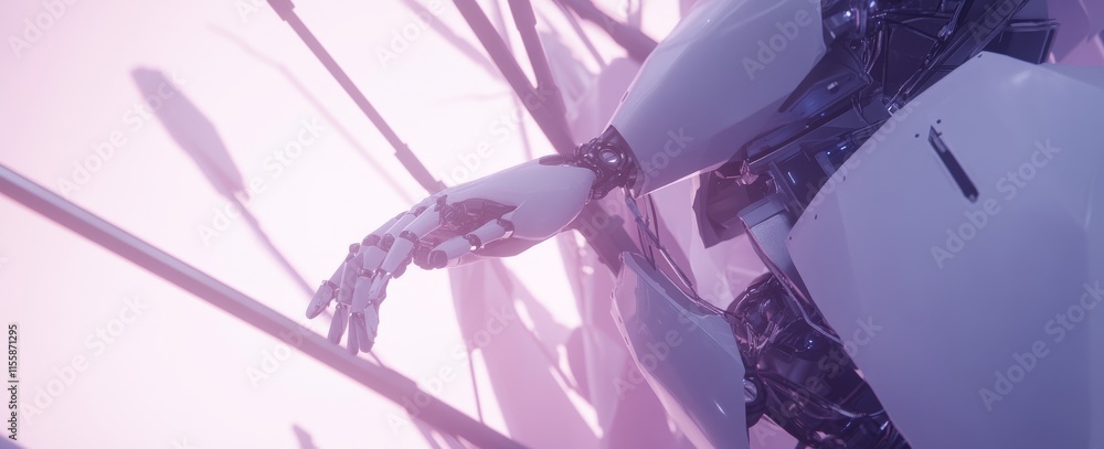 Poster hand of robot touching on big data network