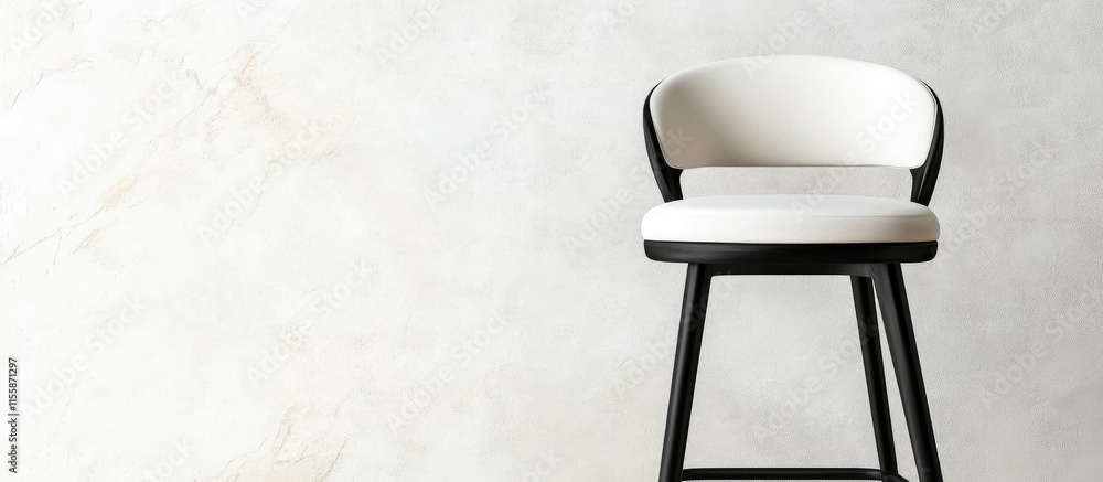 Poster elegant bar stool with black frame and white cushion against a minimalist background ideal for showc