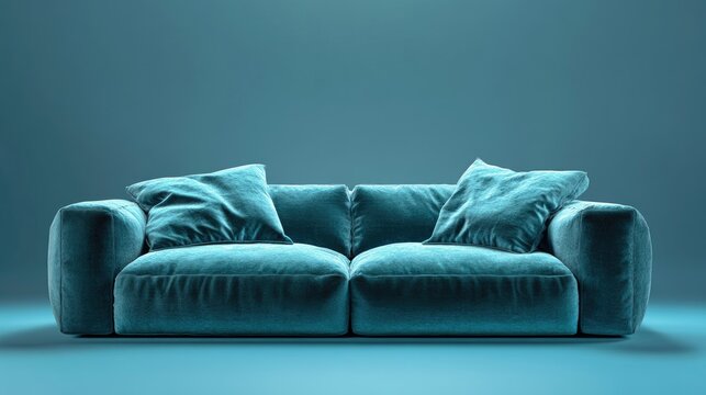 Minimalist aqua sofa on gradient backdrop Stylish furniture concept with ample copyspace for creative text placement and design elements