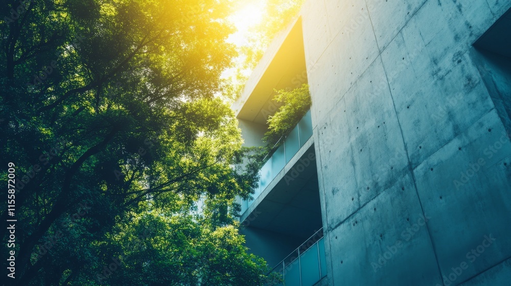 Poster modern architecture blending with natural environment