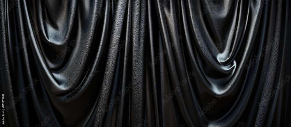 Poster black stage curtain fabric texture with smooth drapes and empty space for text or design elements in