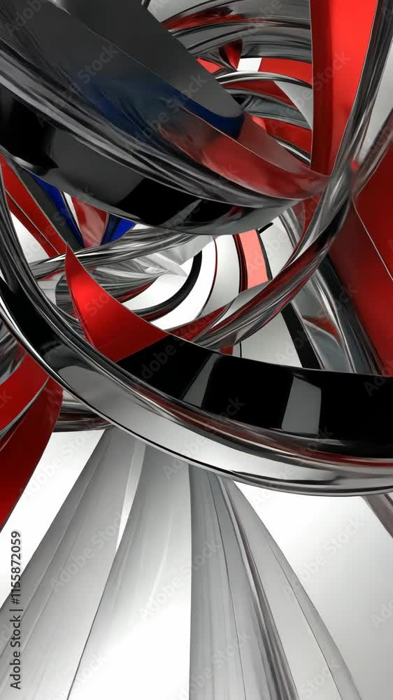Poster swirling abstract design with red, black, and silver elements creating a dynamic sense of movement a