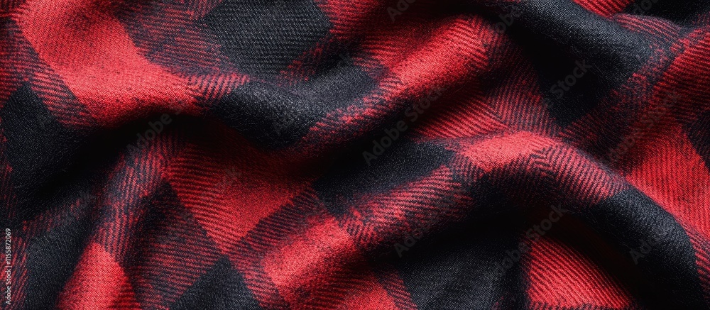 Poster black and red checkered fabric close-up with text space for design projects and backgrounds