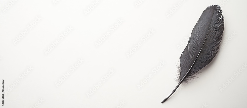 Poster elegant black feather on white background ideal for text overlay minimalist design with ample copysp
