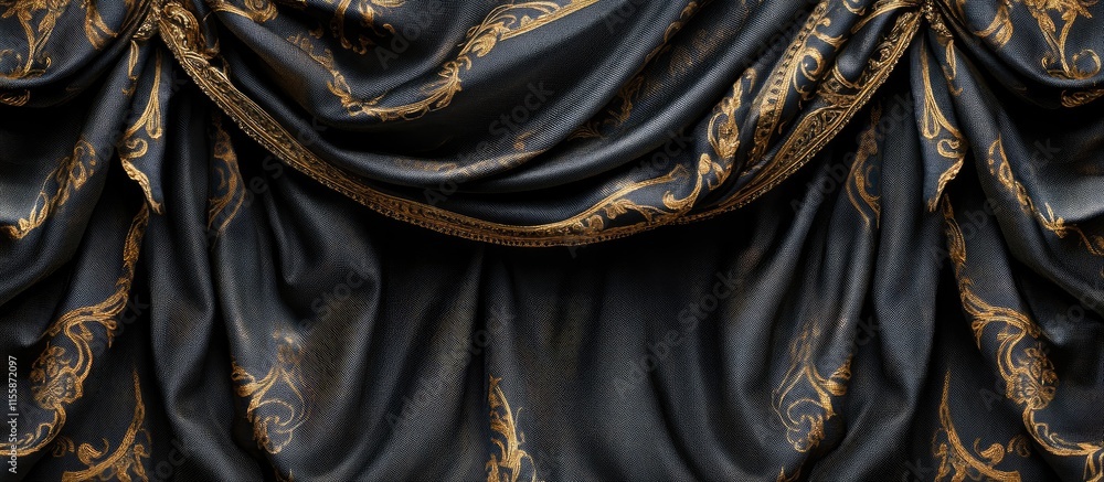 Poster elegant black fabric texture with decorative patterns suitable for text overlay and creative design 
