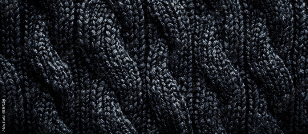 Poster textured black knitting background with interwoven patterns and ample space for custom text and desi