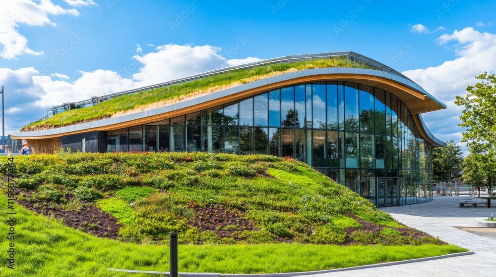 Poster modern architecture embracing nature with soft light