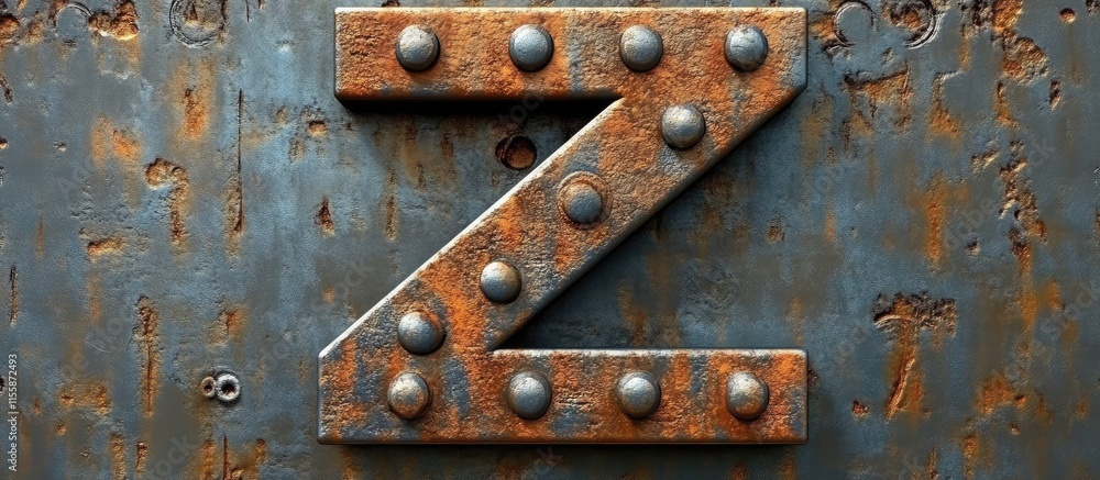Poster 3d industrial style metal letter z with rustic texture and empty copy space for custom text and bran
