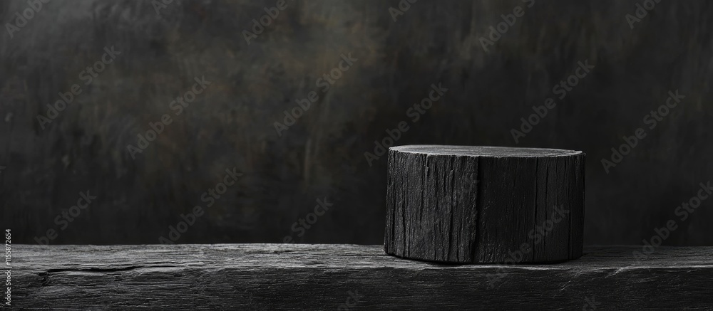 Poster minimalist black wooden trunk background with ample copyspace for text showcasing simplicity and ele