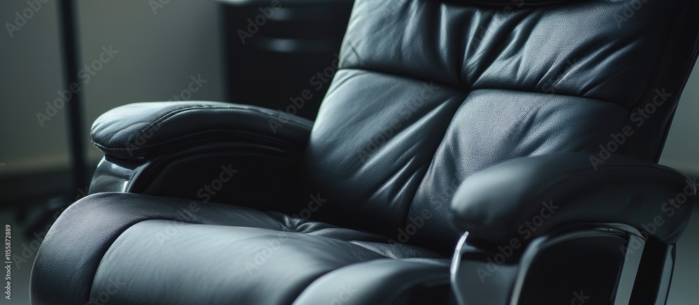 Poster elegant black leather reclining office chair with soft padding and ample empty space for personalize