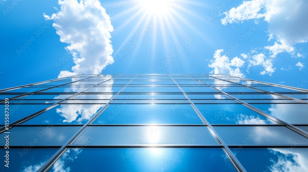 Poster modern architecture with sharp angles and clear sky