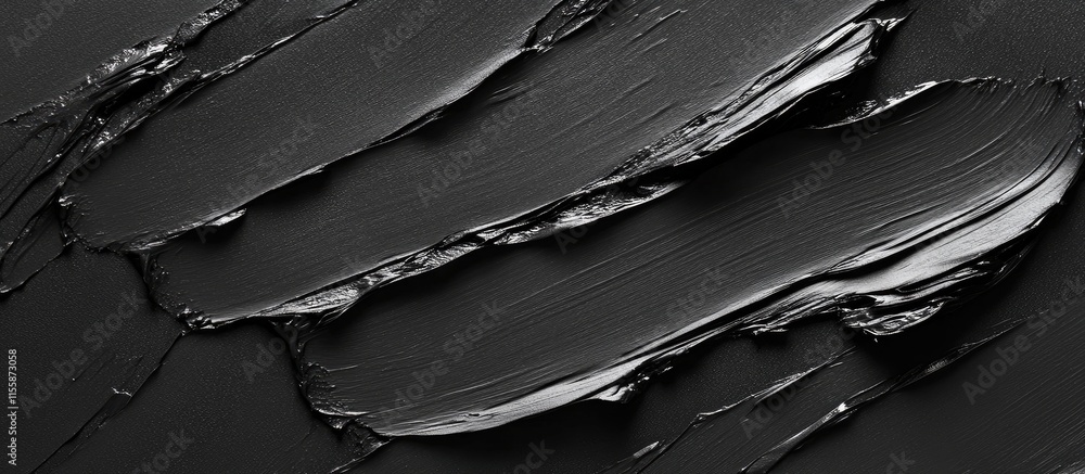 Poster black paint texture backdrop with smooth strokes and ample empty space for creative text placement o