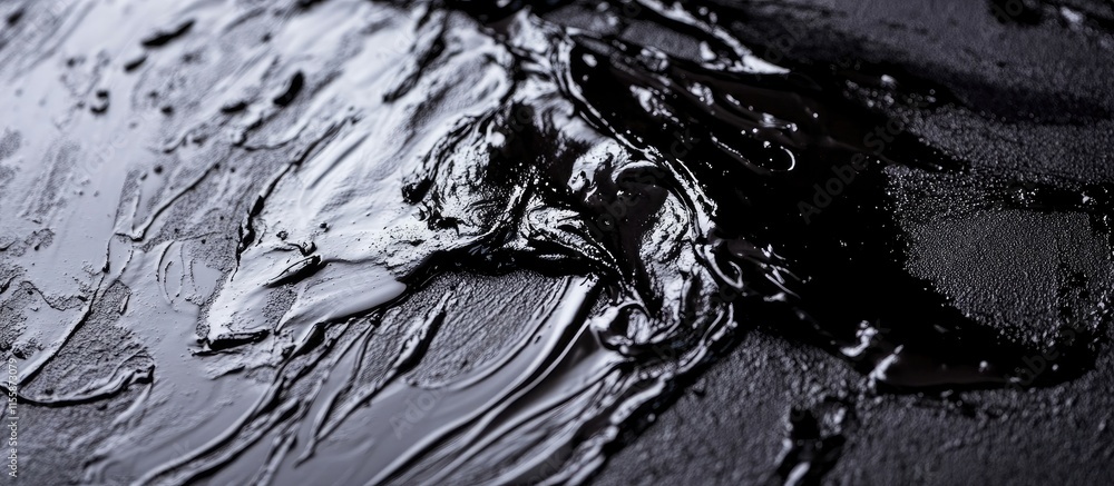 Poster black viscous paint texture on rough surface showcasing ripples and subtle details with ample copy s
