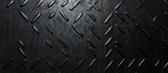 Black metal texture with a dark diamond plate surface and a vacant area for text overlay suitable for industrial design projects