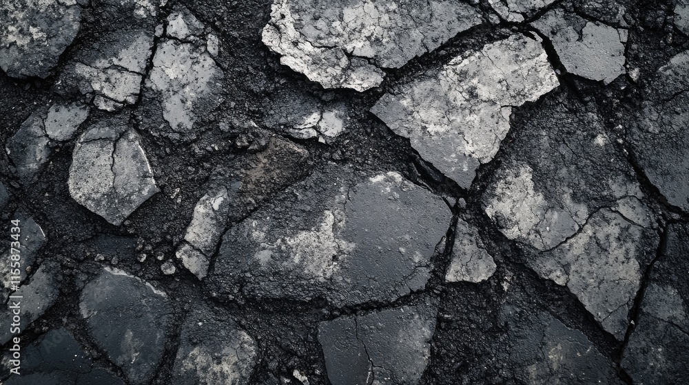 Poster close up view of cracked asphalt texture ideal for paving and maintenance projects with space for te