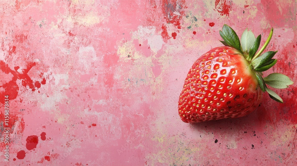 Poster fresh strawberry on vibrant pink background with colorful splashes and space for text or branding el