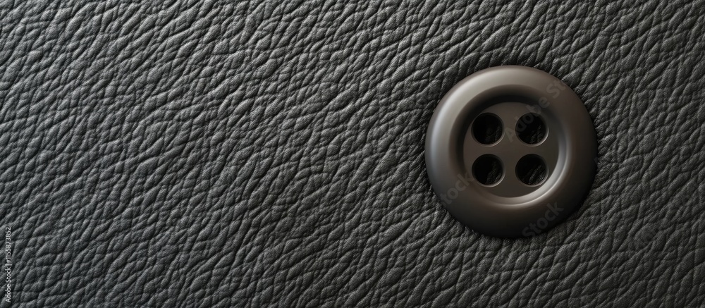 Poster 3d rendering of dark gray leather button on textured surface with blank space for customizable text 